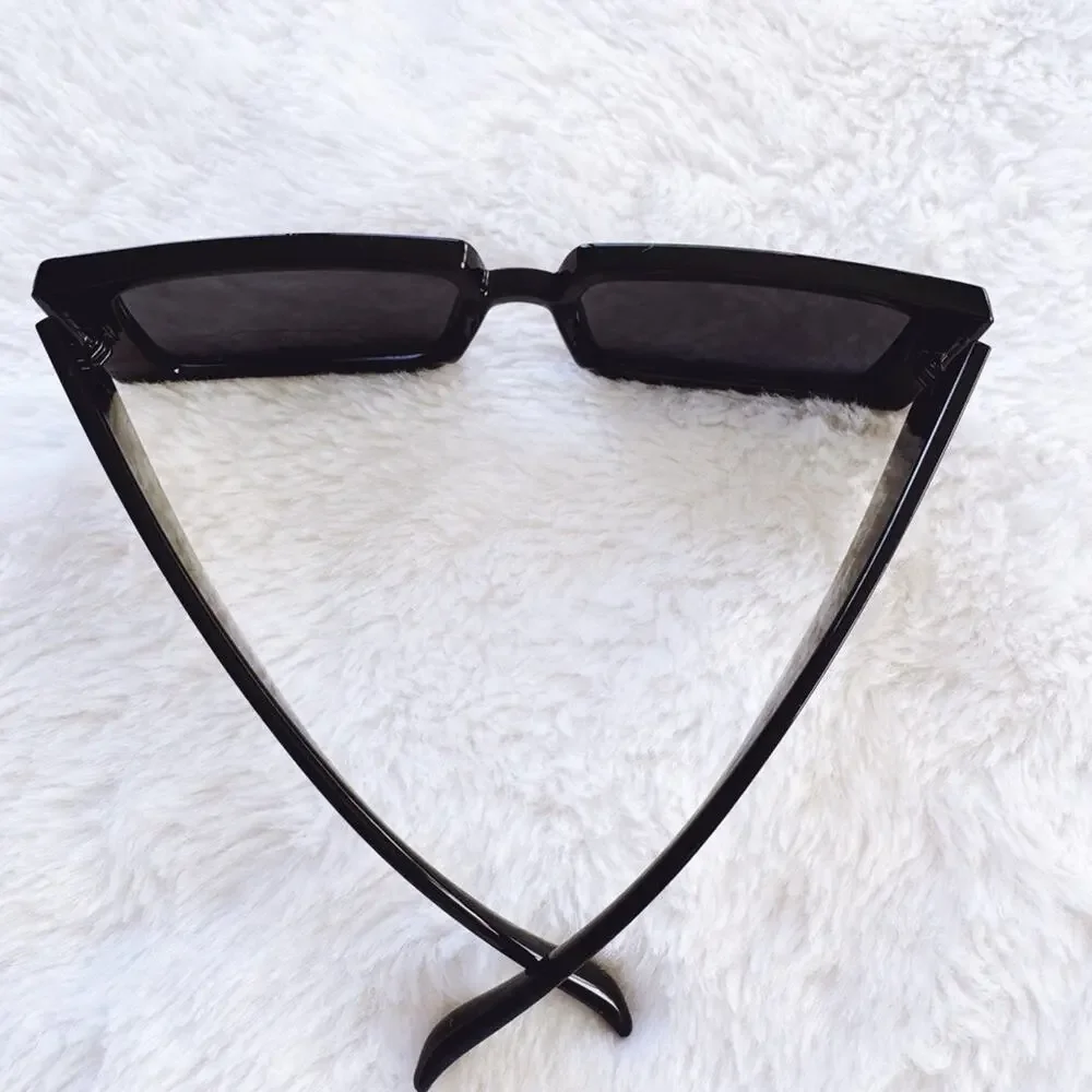 Aaron Black w/ Blue Tint Rectangular Sunglasses